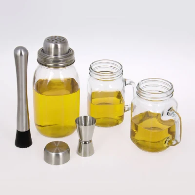 Coqueteleira de vidro barata Home Bar Set Wine Shaker Boston Shaker com Mason Jar